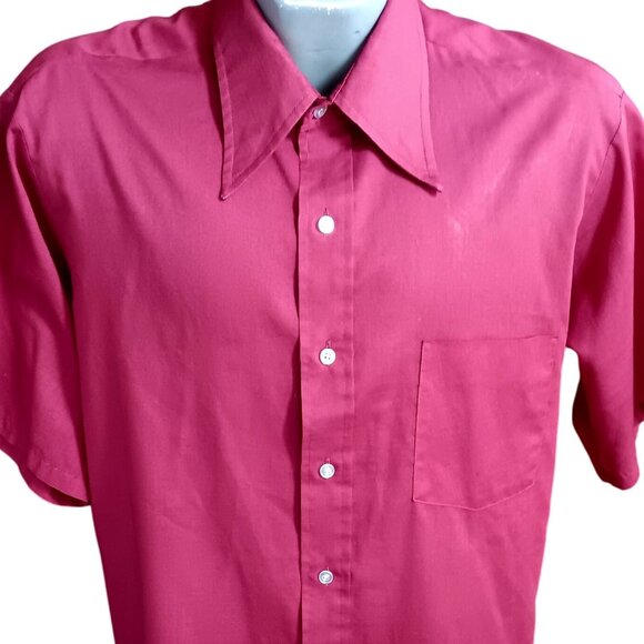Vintage Men's Large Shirt 1970's 417 Van Heusen V-Taper VanoPress Burgundy Mod - Picture 1 of 4